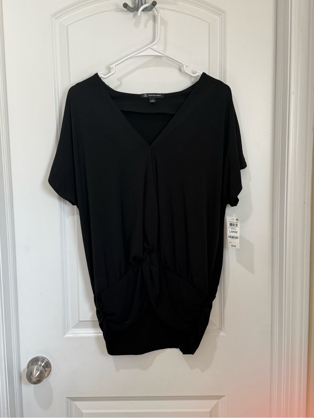 INC International Concepts Black V-Neck Twist-Front Dolman Top